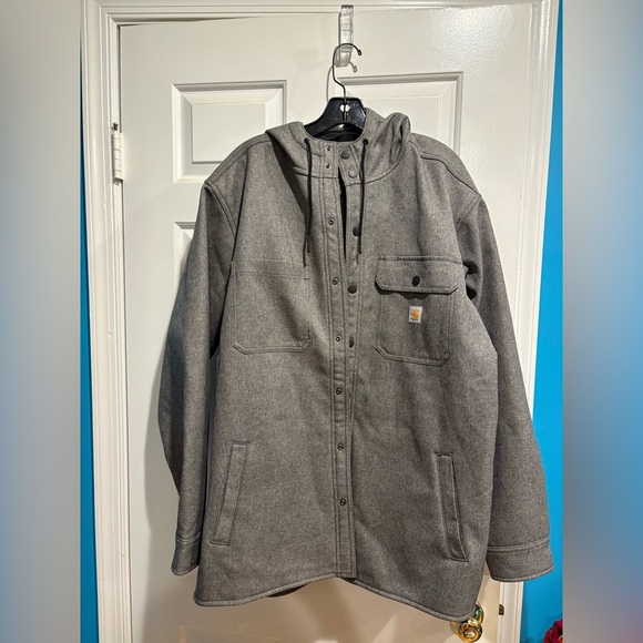 Carhartt RAIN DEFENDER HEAVYWEIGHT HOODED SHIRT Jacket sz L gray men’s - Picture 2 of 7